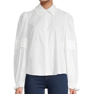 Walter Baker- White Longsleeve Buttondown Ruffle Collar Shirt